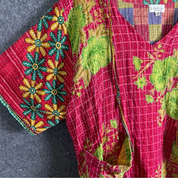 Kantha Bae Boho Hippie Quilted Floral Slouchy Above Knee Reversible Dress OS - Picture 4 of 11